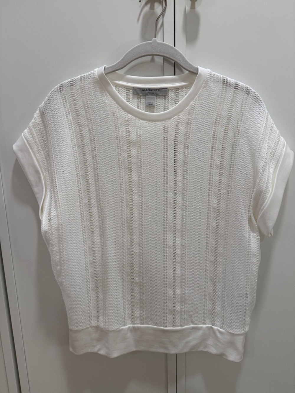 Women's All Saints Giana White Knit Short-Sleeve Top